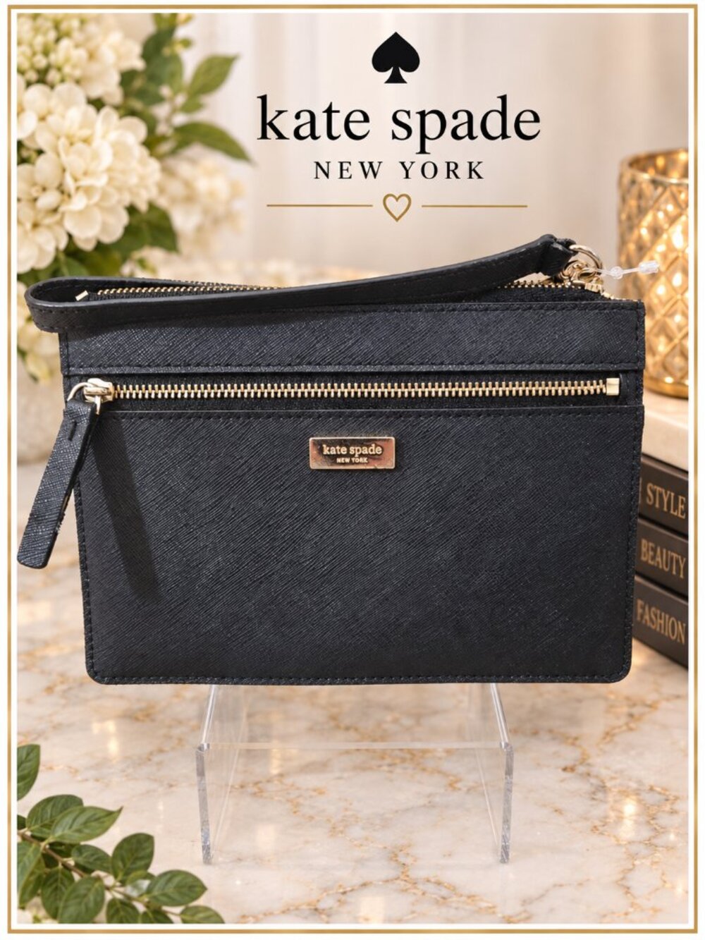 Kate Spade Cedar Street Karolina Black Saffiano Leather Wristlet WLRU2509